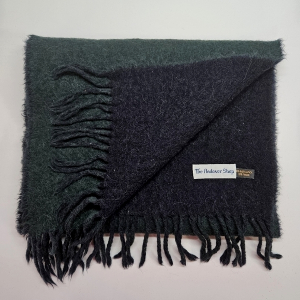 The Andover Shop Baby Alpaca Reversible Blue & Green Fringe Scarf Unisex